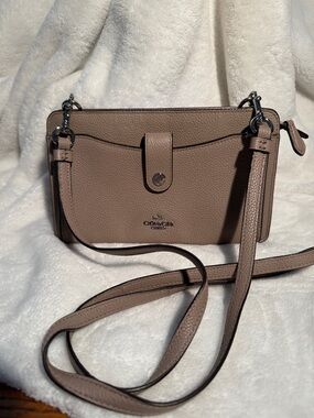 Coach Taupe Pebbled Leather Crossbody